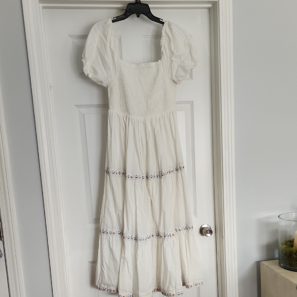 Rachel Zoe Cream Smocked Square Neck Maxi Dress